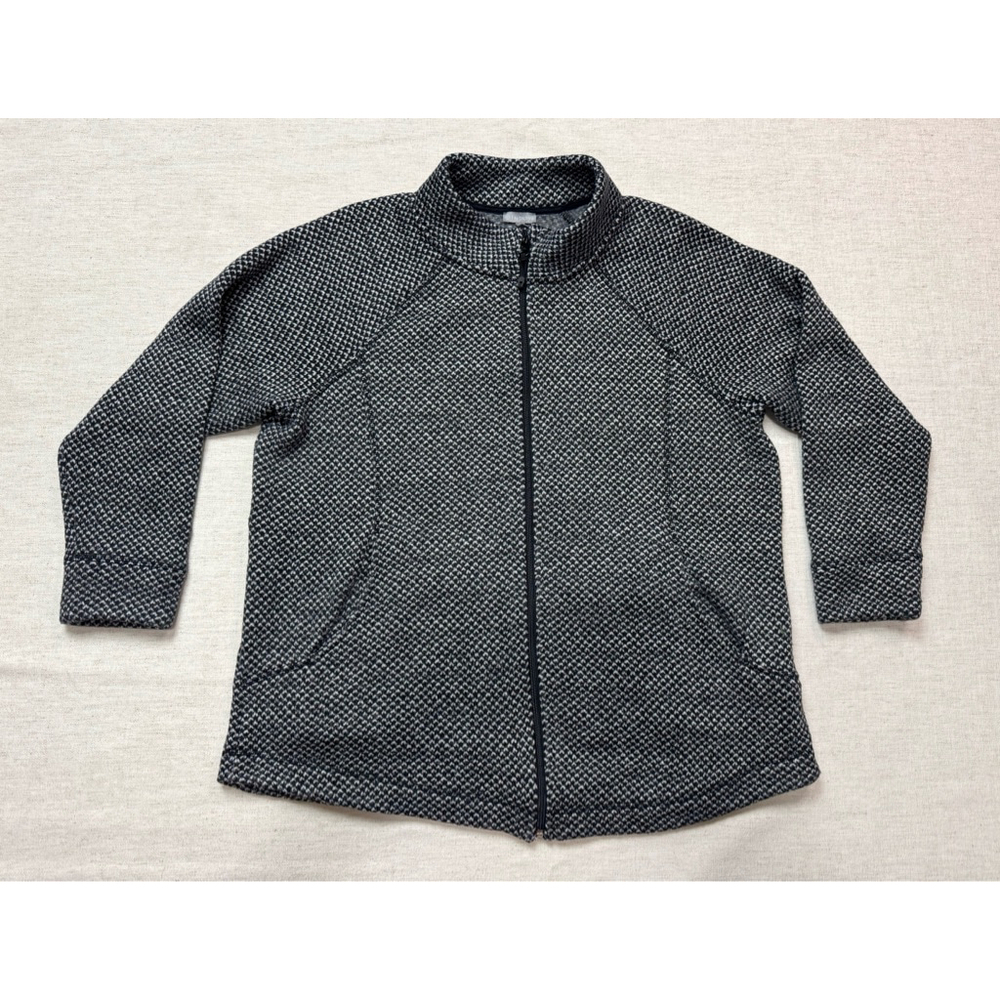 T by Talbots Women’s 1X Fleece Jacket Sweater Zip Up Black White Textured Cozy C